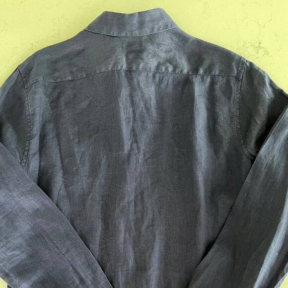 H&M Casual Long Sleeve Button Down Linen Shirt Navy Sz M no fabric tag - Picture 5 of 8